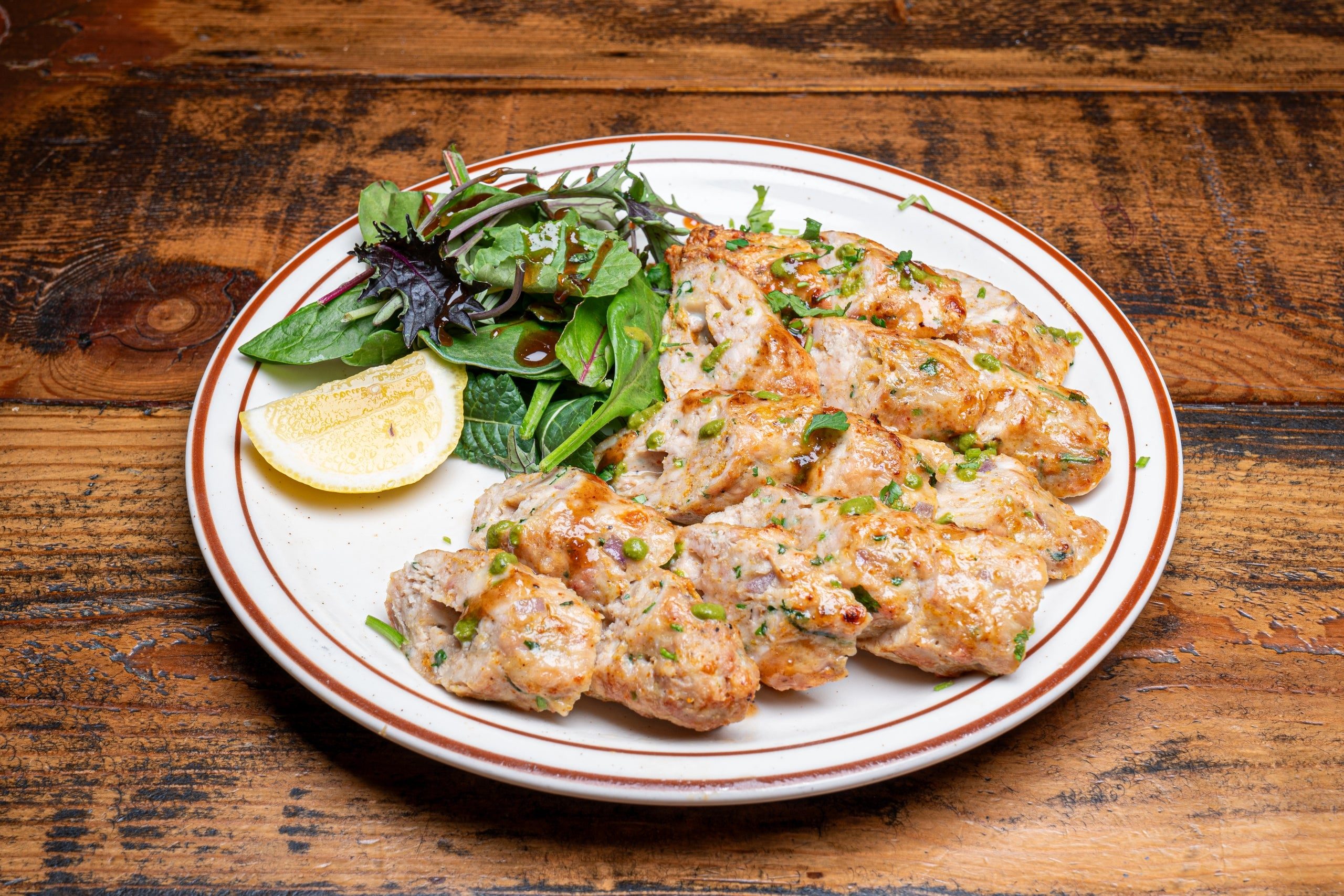 Ground Lamb & Cheese Kebab.